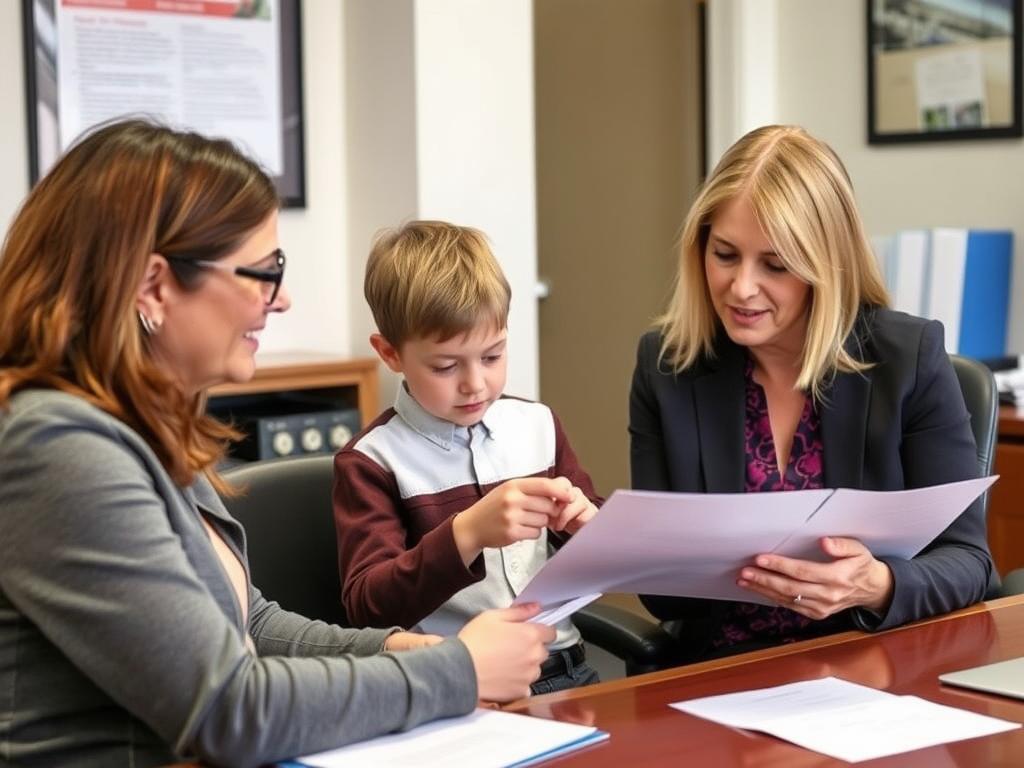 Parent and child with autism meeting with a special education advocate