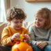 Two siblings sitting together, one with autism and one neurotypical, sharing a moment of connection