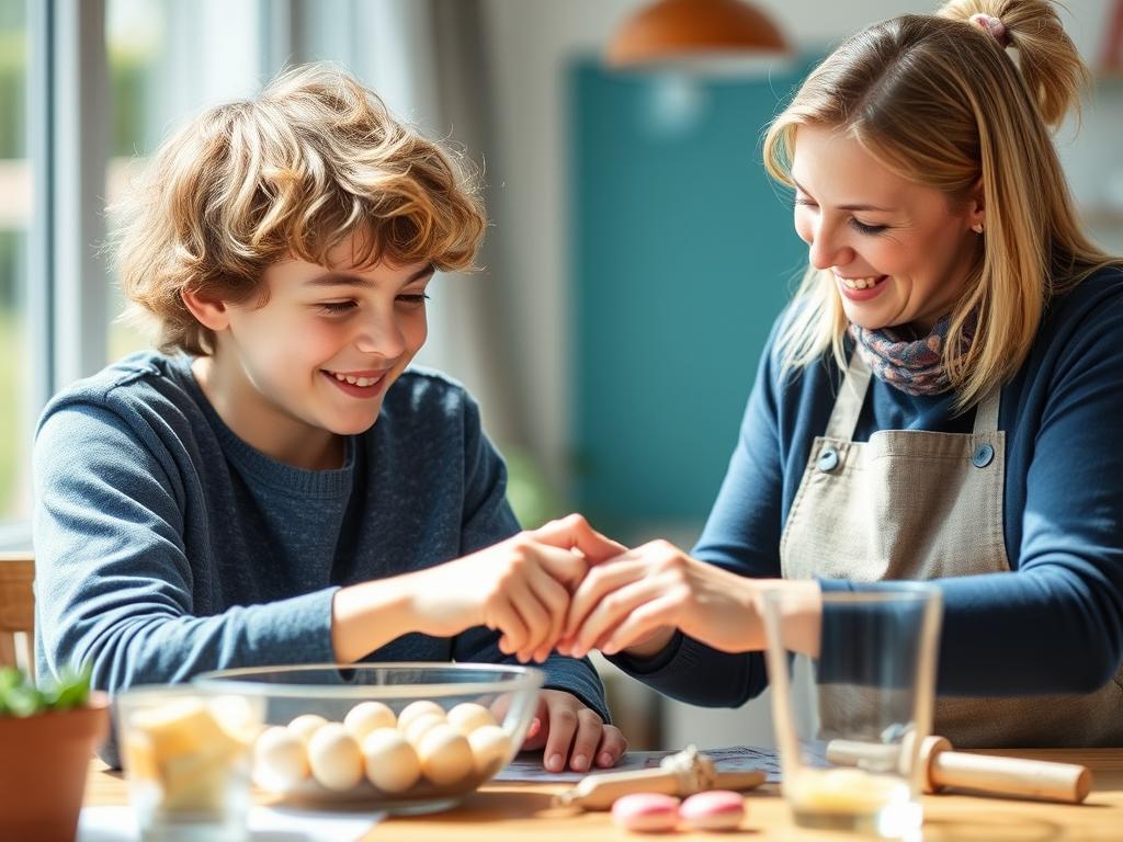 A teenager with autism enjoying an activity with a respite care worker A teenager with autism enjoying an activity with a respite care worker