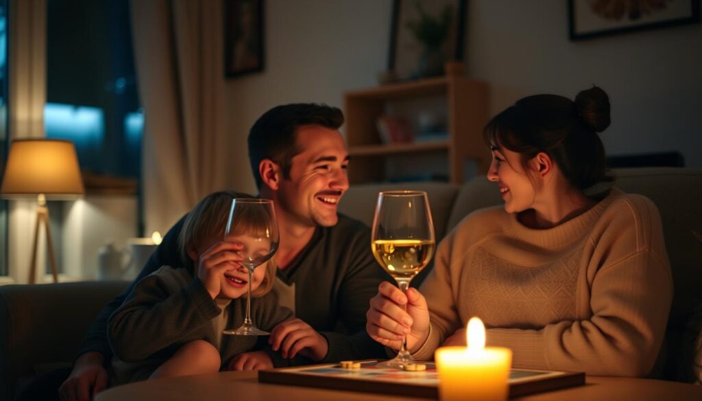Couple having quality time together after their autistic child is asleep