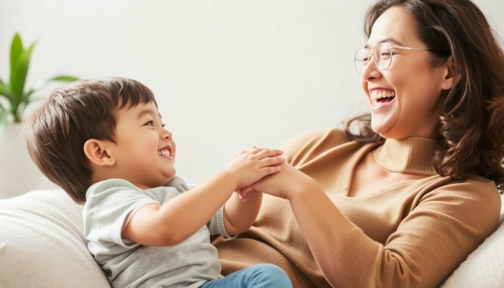 Happy, well-rested parent engaging positively with their autistic child