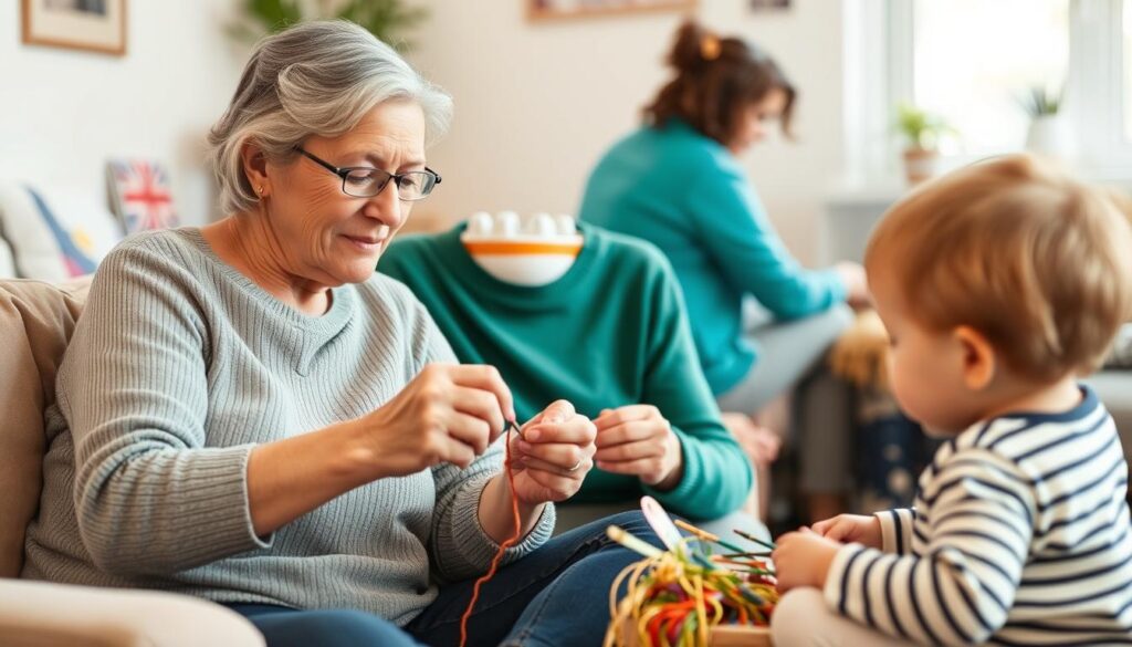 Parent enjoying a hobby while child is occupied with therapy