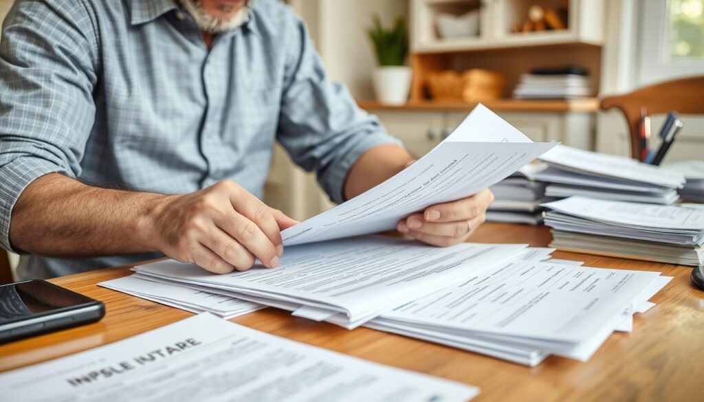 Parent organizing financial documents related to autism care