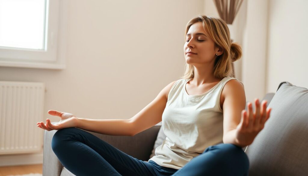 Parent practicing mindfulness meditation during a brief quiet moment