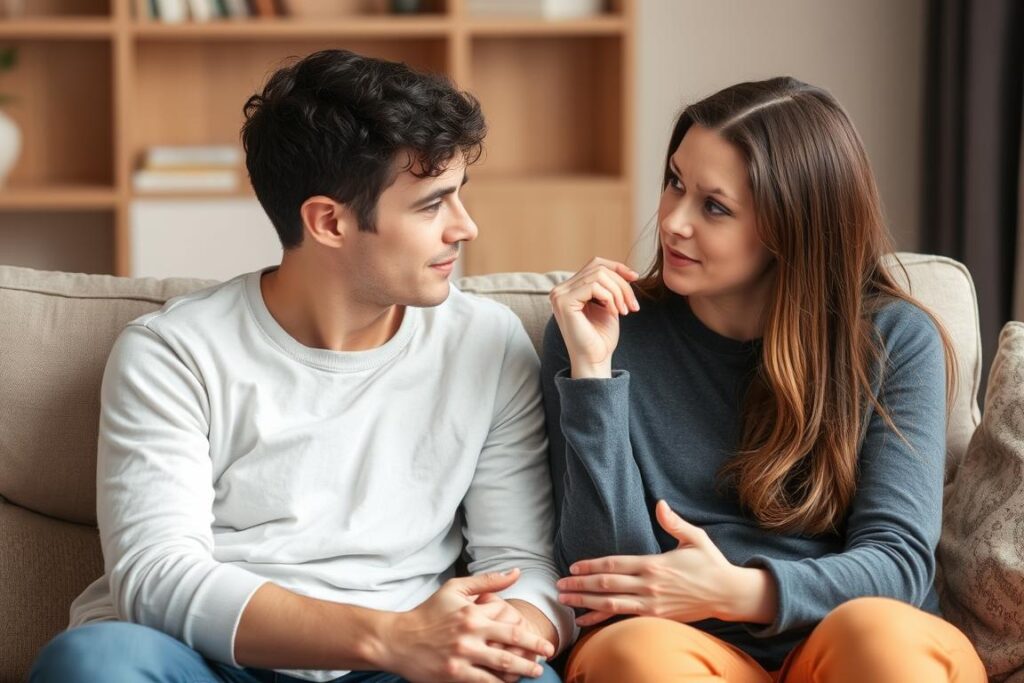 Partner listening attentively to autistic individual, showing understanding and support in relationships