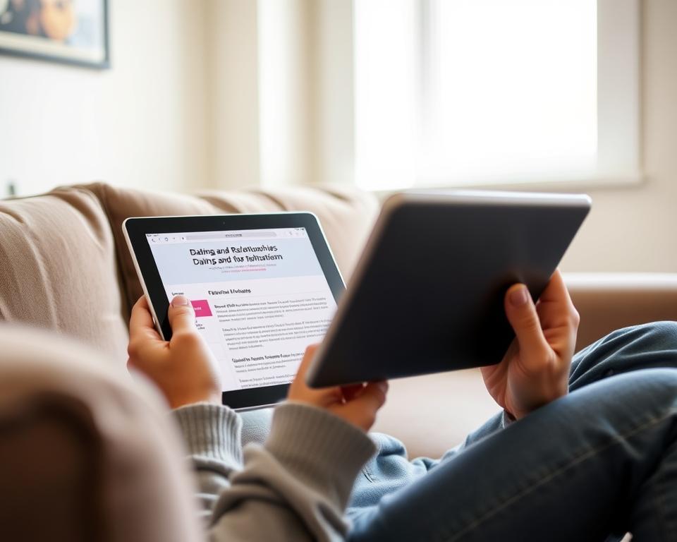 Person exploring online resources about dating and relationships for individuals with autism on a tablet