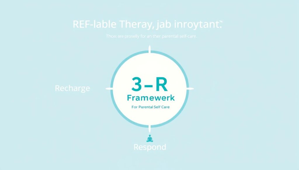 Visual representation of the 3-R Framework showing Recharge, Reflect, Respond cycle for self-care for parents of autistic children